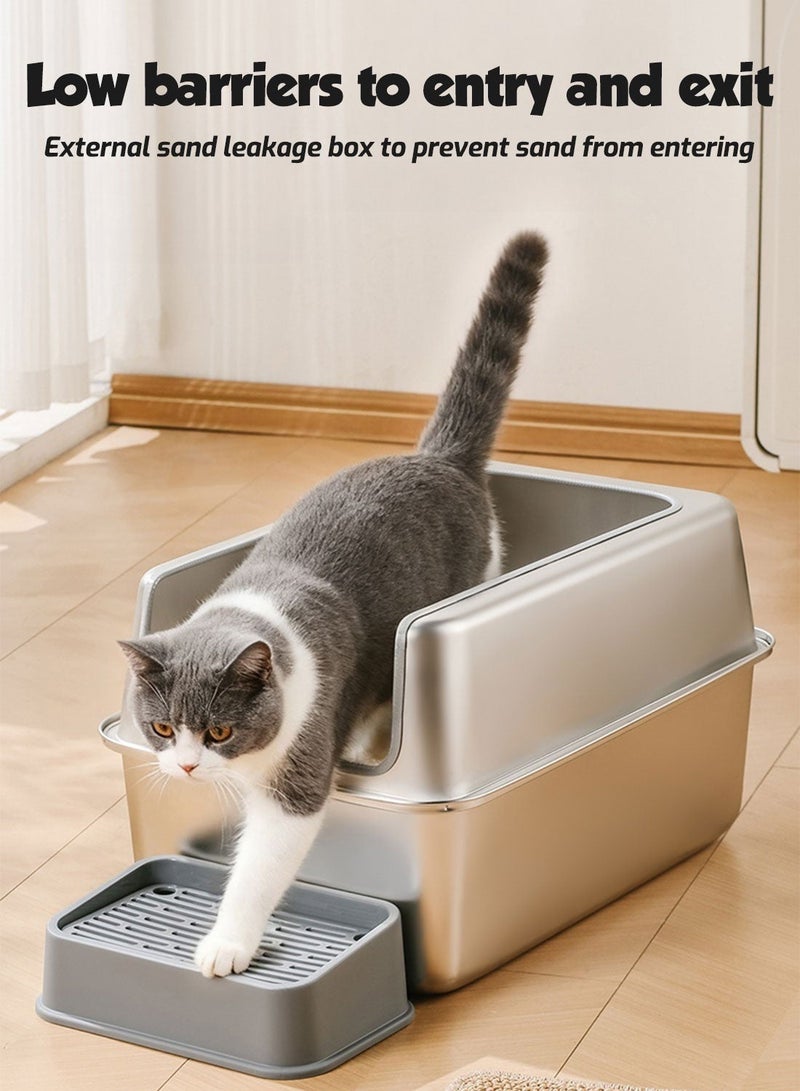 كيدل صندوق رمل قطط من الفولاذ المقاوم للصدأ مغلق للكبار مع ملعقة سهل التنظيف وسطح أملس غير لاصق - Image 2